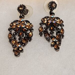 Vintage Gold &Topaz Crystal Candelier Earrings
